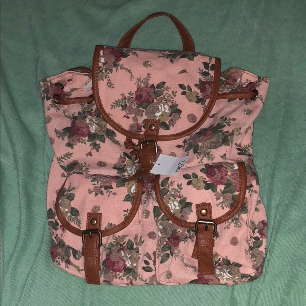Pink floral mini backpack bag